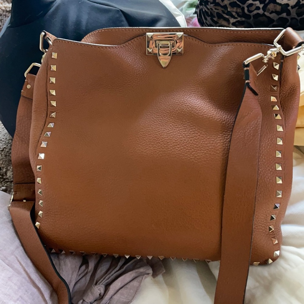 Valentino ROCKSTUD GRAINY CALFSKIN HOBO BAG